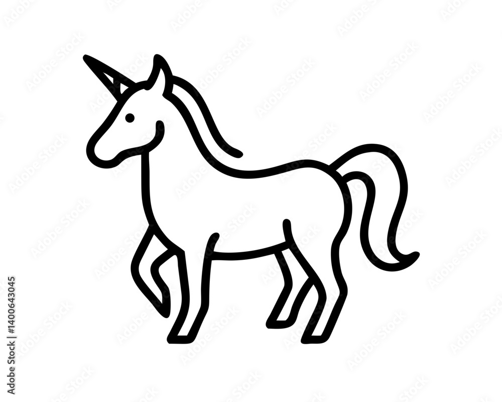 Obraz premium Unicorn Line Art Vector & SVG | Magical Fantasy Vector for Kids Crafts, Nursery Decor & Whimsical Design