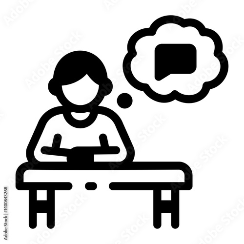 A linear style icon of a student dreaming in classroom 
