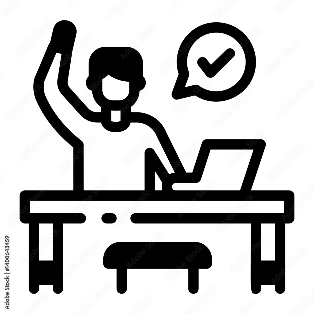 A student raising hand icon in linear style A student raising hand icon in linear style