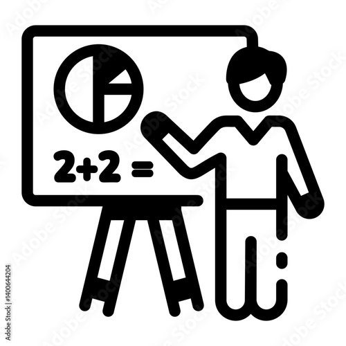 A linear style icon of a math teacher giving a lecture 