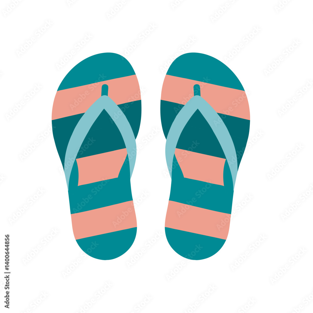 Stylish Teal and Peach Striped Summer Flip Flops Beach Ready Footwear Illustration Stylish Teal and Peach Striped Summer Flip Flops Beach Ready Footwear Illustration