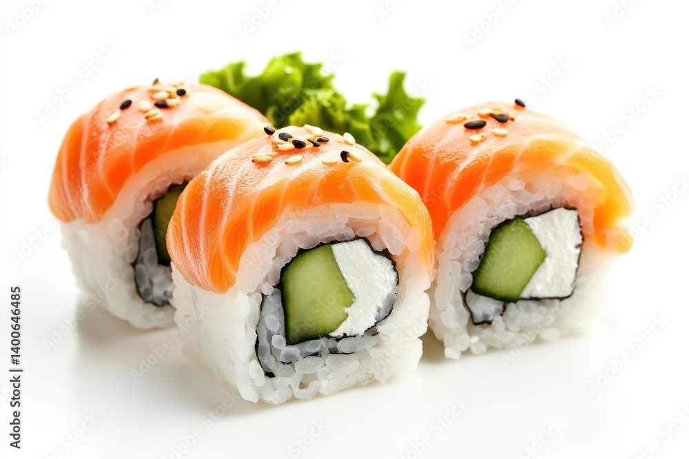 Sushi rolls with salmon, cream cheese, and cucumber Sushi rolls with salmon, cream cheese, and cucumber
