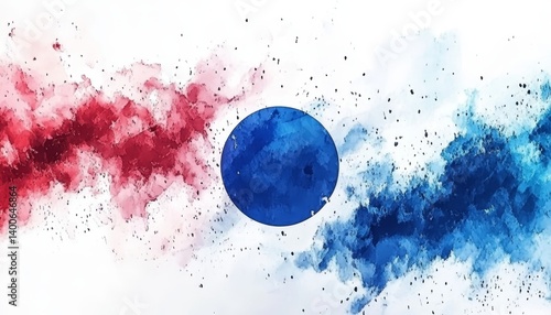 Abstract South Korean Flag With Red And Blue Splashes, Taegeuk Symbol, Korean Culture Illustration