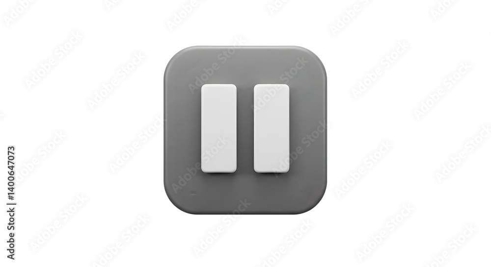 A gray square button with rounded edges displaying two white vertical bars on a transparent background A gray square button with rounded edges displaying two white vertical bars on a transparent background