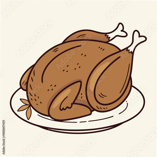 Roast turkey a tasty brown meat meal, isolated as a food illustration on a white plate