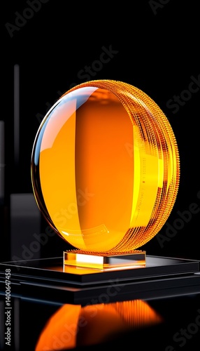 Obraz na płótnie Amber Glass Sphere with Dark Studio. w salonie