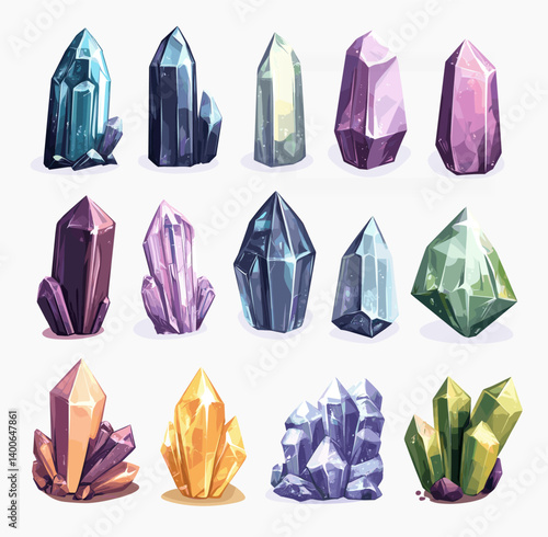 Crystals, stones on isolated background vector