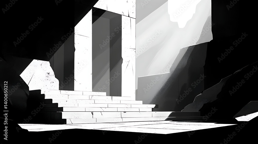 Ancient Temple Entrance with Sunbeams.