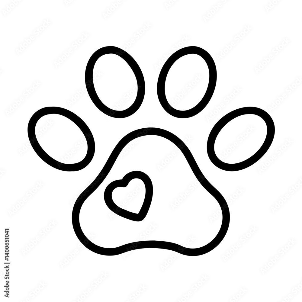 Paw print vector illustration for pet lovers with heart design animal footprint graphic art image Paw print vector illustration for pet lovers with heart design animal footprint graphic art image