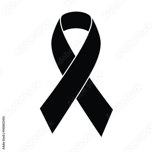 Black Ribbon Symbol Of Mourning Awareness And Support On White Background