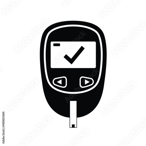 Blood Glucose Meter Black Silhouette With Check Mark Isolated On White Background