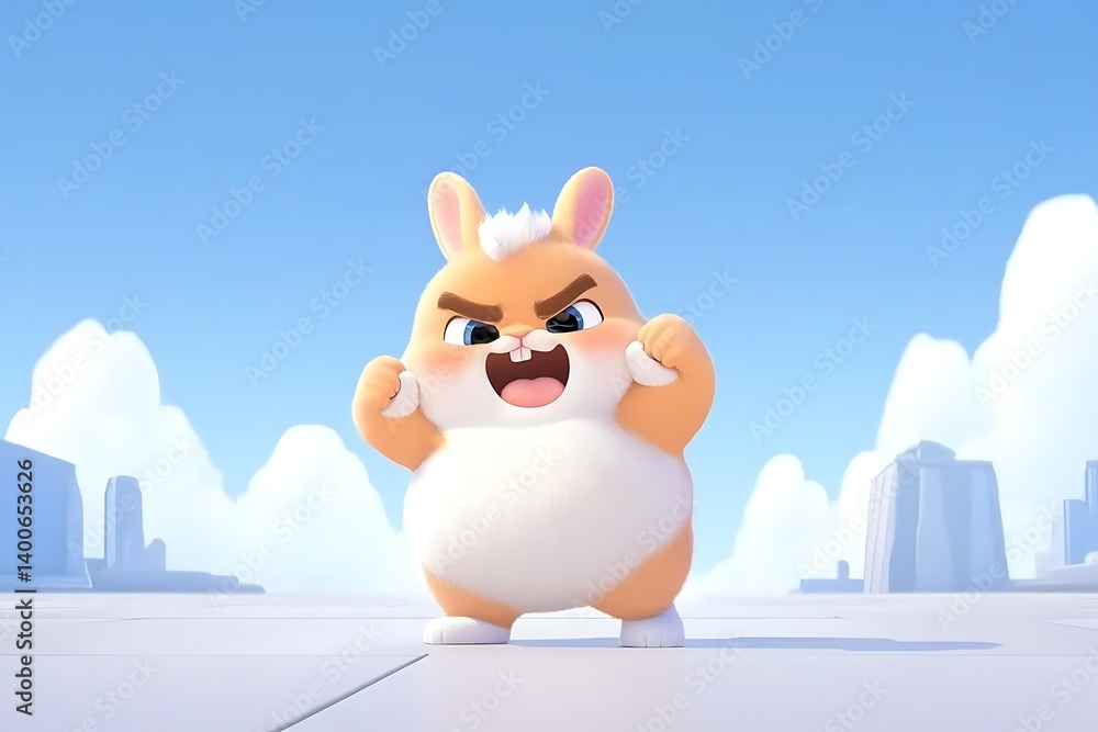 Angry Cartoon Bunny Cityscape.