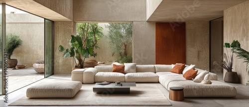 Wallpaper Mural Bright living room with large sofa plants and outdoor view modern interior. Torontodigital.ca