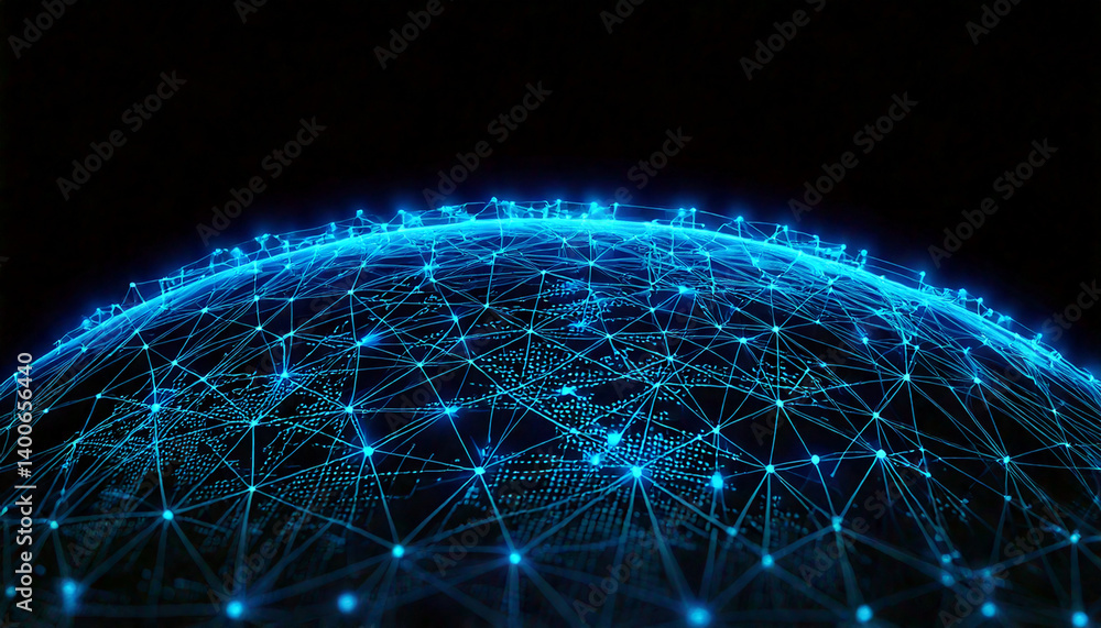 El planeta tierra conectado por una red de puntos luminosos de neon creando un mapa de tecnología y comunicaciones El planeta tierra conectado por una red de puntos luminosos de neon creando un mapa de tecnología y comunicaciones