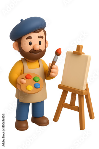 3D Artist Holding Paint Palette and Brush Illustration