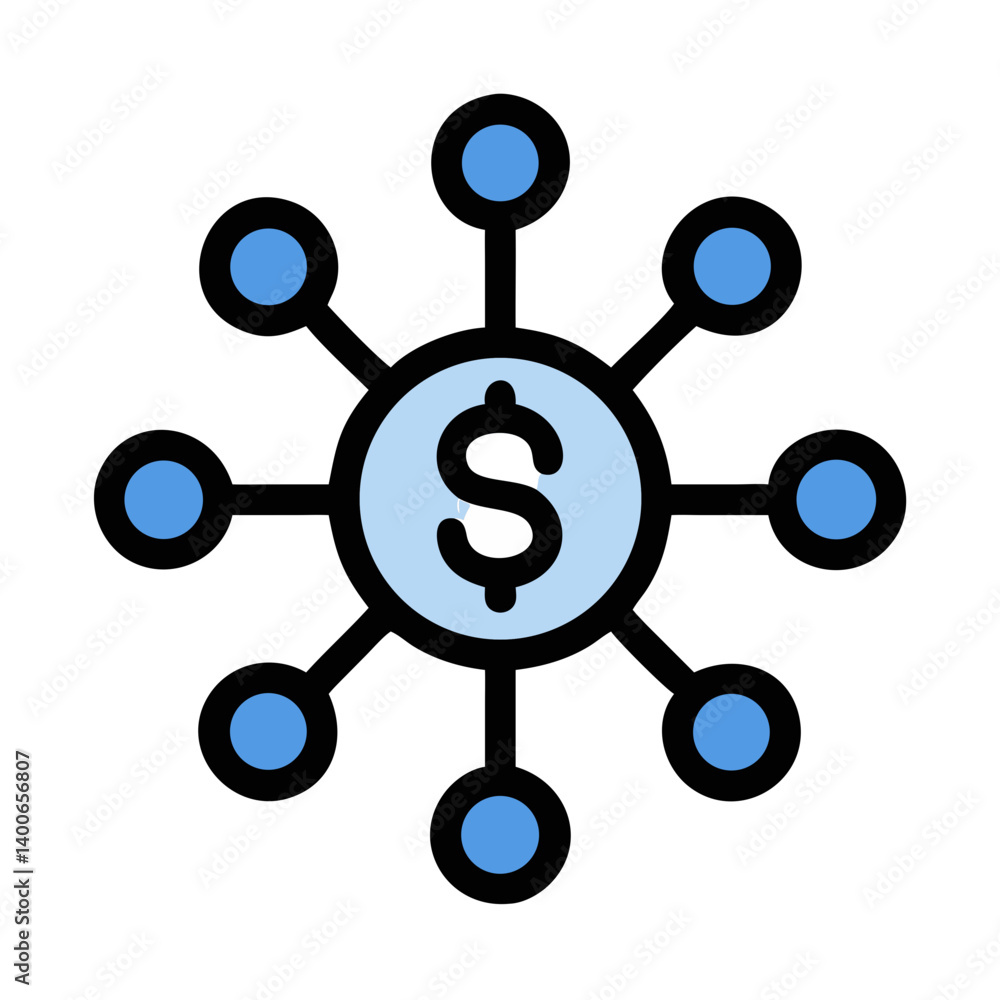 Central Dollar Symbol with Branch Connections Icon Design Central Dollar Symbol with Branch Connections Icon Design