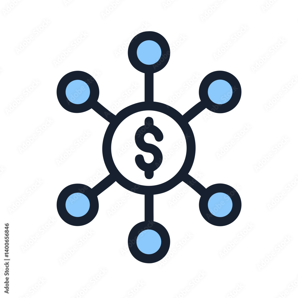 Central Dollar Symbol with Branch Connections Icon Design Central Dollar Symbol with Branch Connections Icon Design
