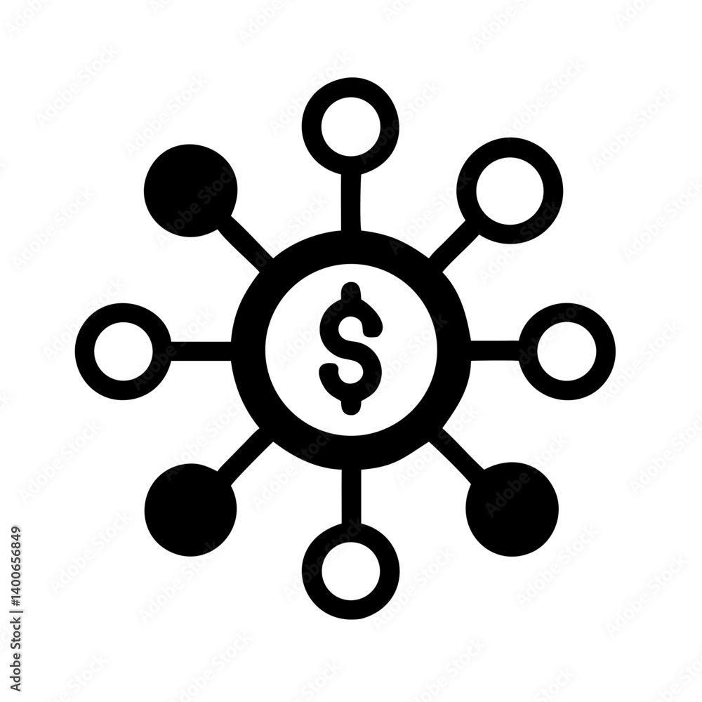Central Dollar Symbol with Branch Connections Icon Design Central Dollar Symbol with Branch Connections Icon Design