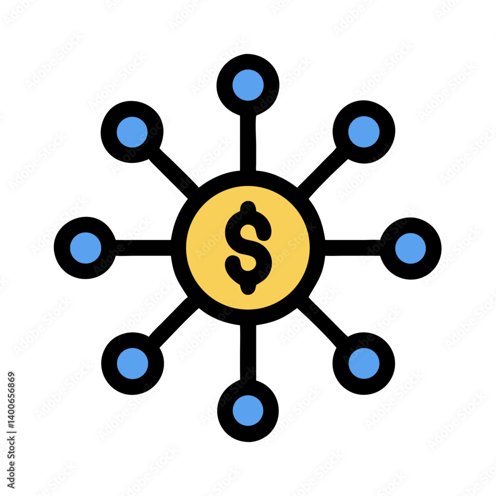 Central Dollar Symbol with Branch Connections Icon Design Central Dollar Symbol with Branch Connections Icon Design