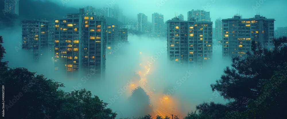 Fototapeta premium Foggy city at night