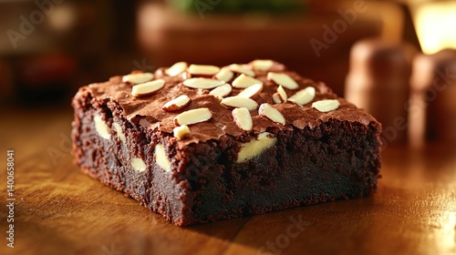 Obraz na płótnie Chocolate brownies with gooey fudge center and crunchy almond topping w salonie
