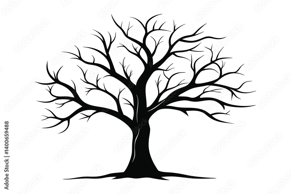 Fototapeta premium Dead tree silhouette vector illustration on white background