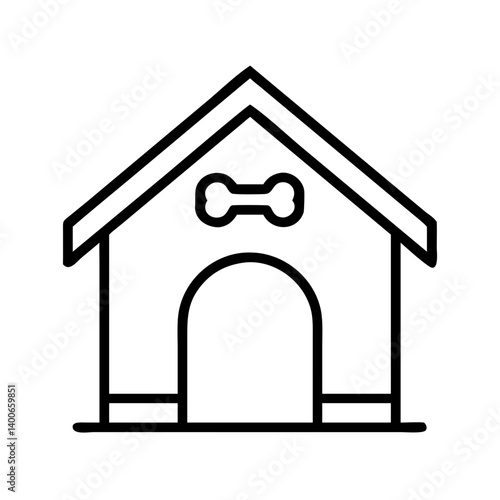 Dog house outline vector illustration, pet shelter with bone, kennel drawing for design needs