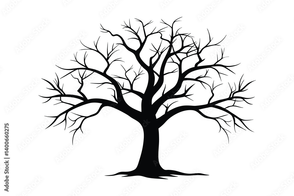 Obraz premium Bare tree silhouette vector illustration on white background