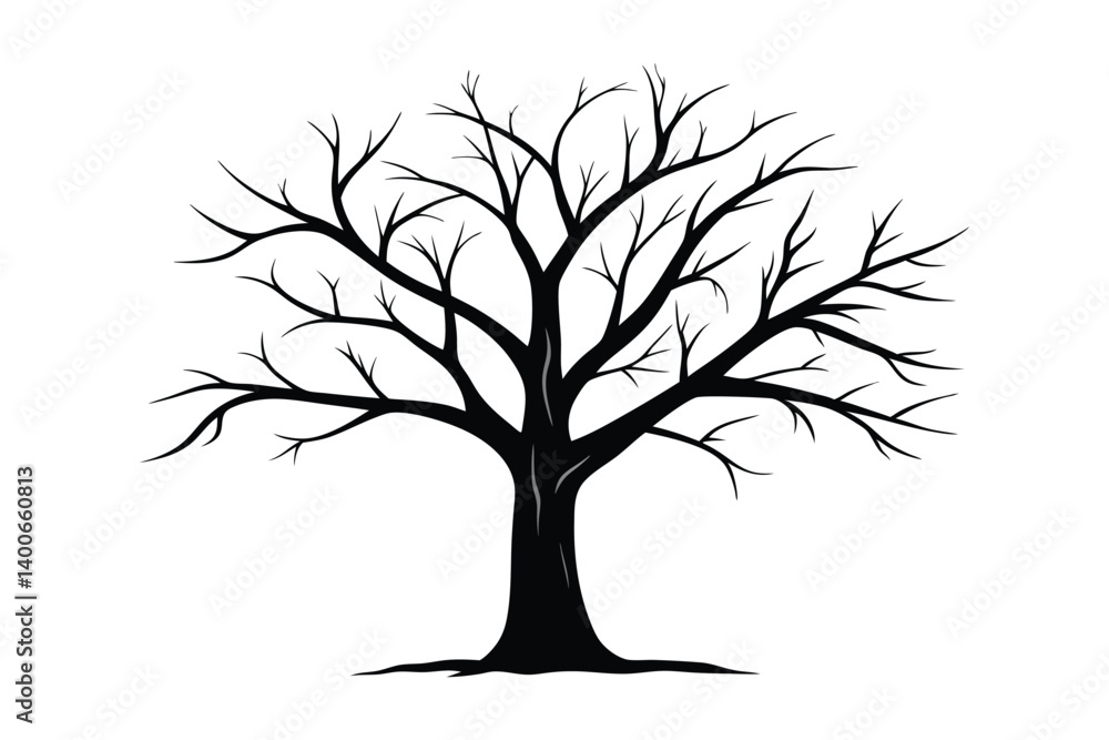 Obraz premium Bare tree silhouette vector illustration on white background