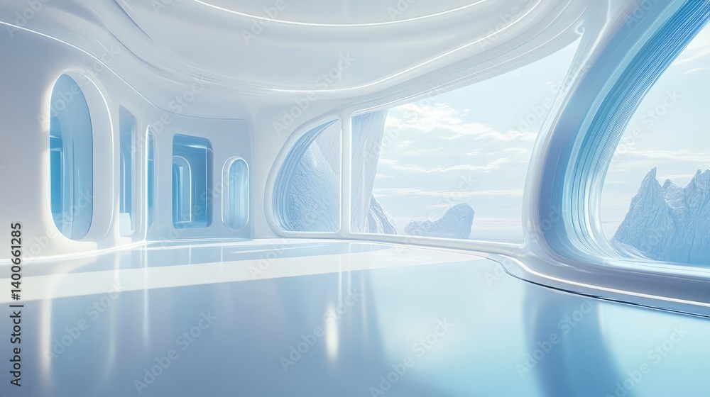 Obraz premium Futuristic, clean white interior with smooth