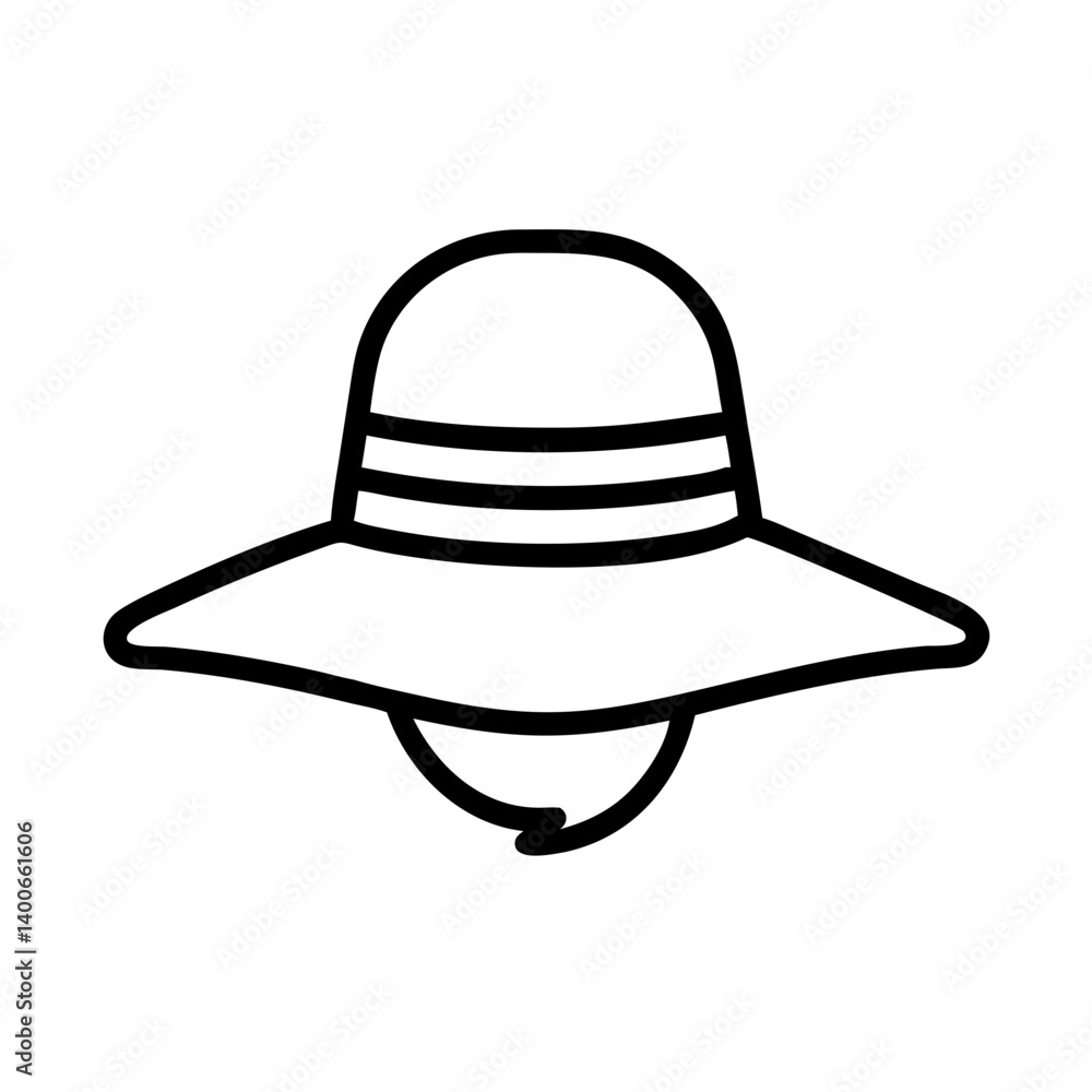 Illustration of a sun hat for women with brim and stripes fashion accessory for summer wear
