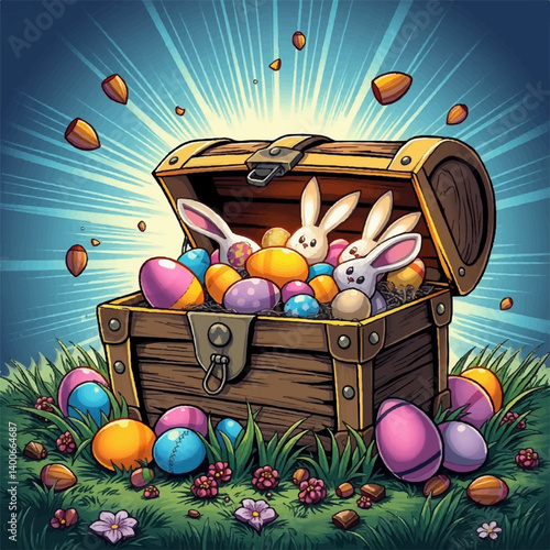 chest full of colorful Easter eggs ,vector illustration