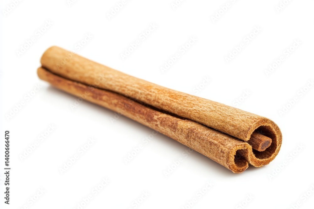 A single cinnamon stick displayed against a white background A single cinnamon stick displayed against a white background