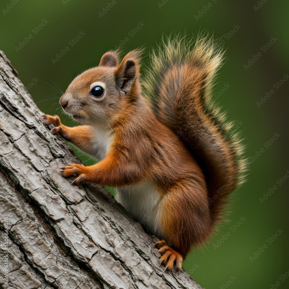 Obraz premium Red Squirrel on Tree Branch.