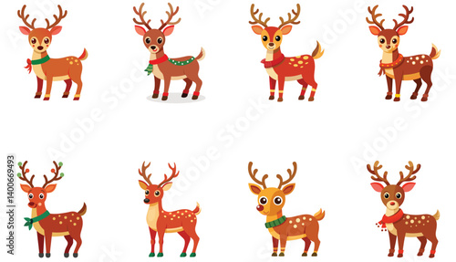 Set of Christmas  reindeers isolated on white background