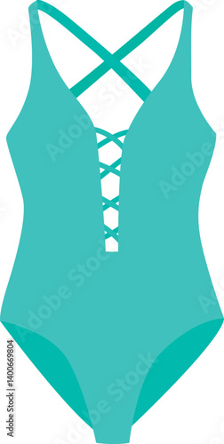 Blue one-piece swim suit isolated on white background. Female beach clothes in simple style