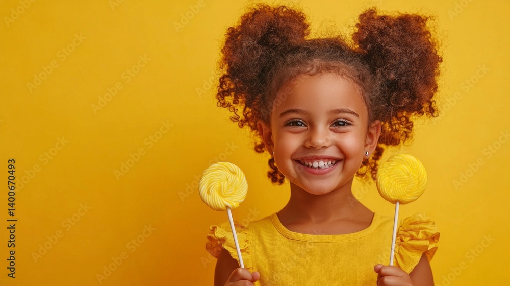 A young girl is holding two lollipops and smiling A young girl is holding two lollipops and smiling