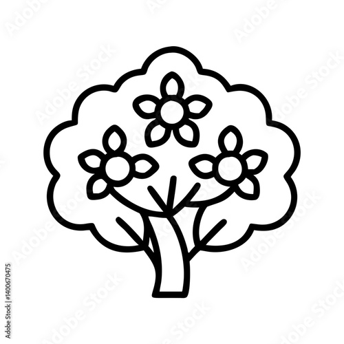 Outline drawing of blooming tree with flowers vector illustration for spring design and nature art