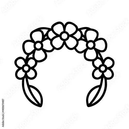 Floral flower crown wreath headpiece headband tiara wedding spring summer botanical design outline vector