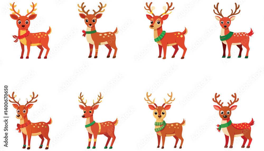 Obraz premium Set of Christmas reindeers isolated on white background