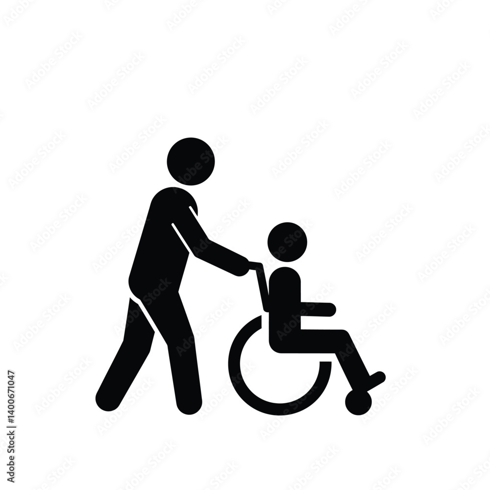 Person Pushing Wheelchair With Another Person Graphic Icon Silhouette Symbol Person Pushing Wheelchair With Another Person Graphic Icon Silhouette Symbol