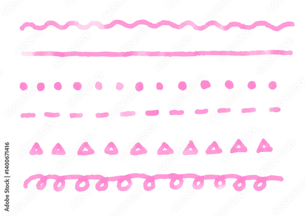 水彩 手描きラインのセット ピンク 水彩 手描きラインのセット ピンク
