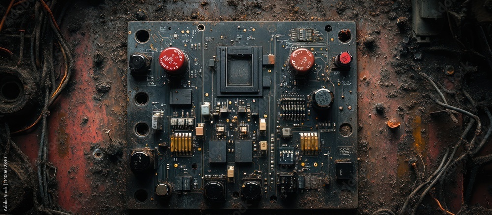 Fototapeta premium Dusty Circuit Board on Rusted Metal