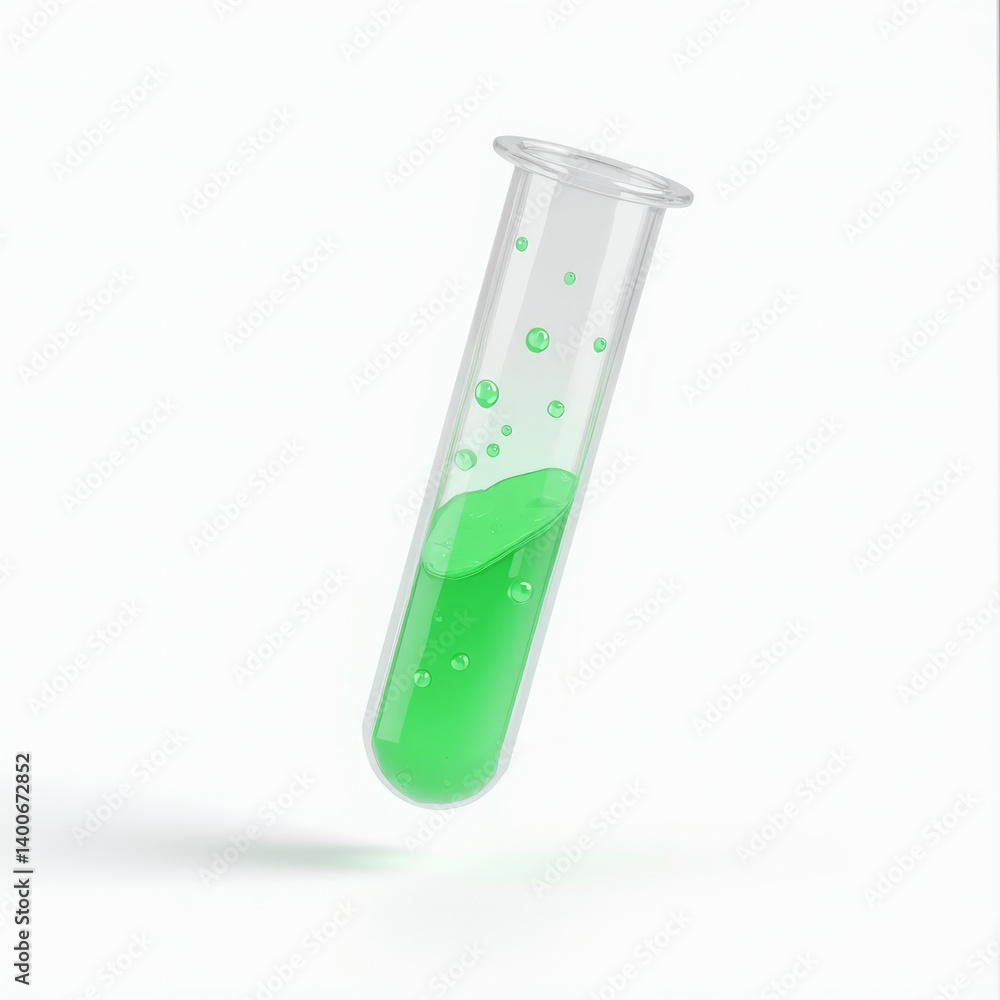 Test Tube Filled with Bubbling Green Liquid Floating in Mid-Air 3D Test Tube Filled with Bubbling Green Liquid Floating in Mid-Air 3D