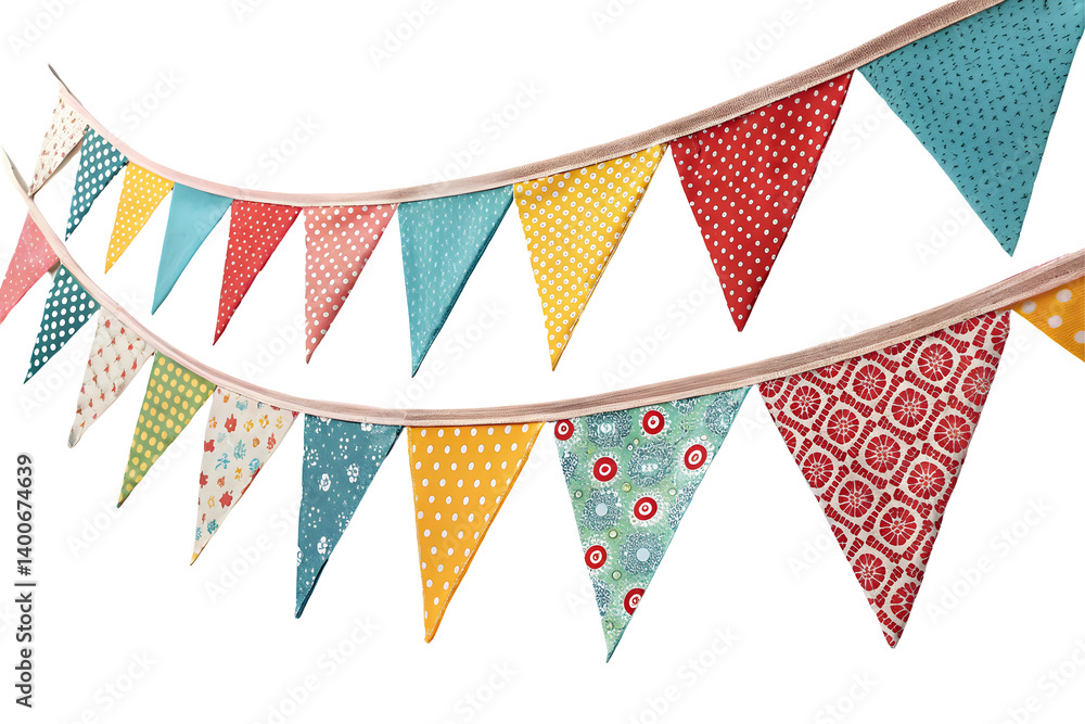 Close up of Decorative Fabric Pennant Banner for Birthday Parties and Celebrations. Close up of Decorative Fabric Pennant Banner for Birthday Parties and Celebrations.