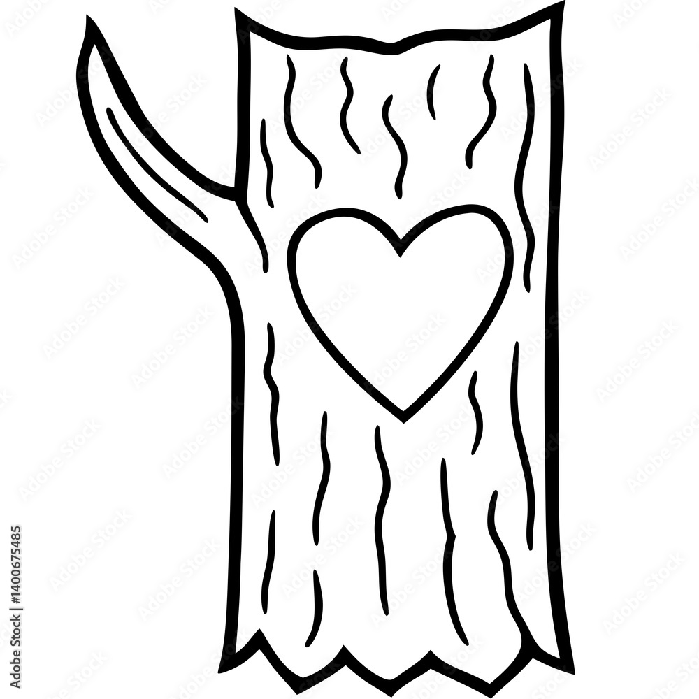 Line Art of Carved Heart on Rustic Tree Texture Line Art of Carved Heart on Rustic Tree Texture