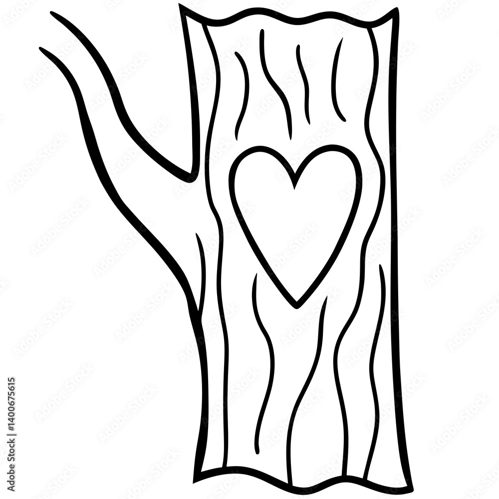 Line Art of Carved Heart on Rustic Tree Texture Line Art of Carved Heart on Rustic Tree Texture