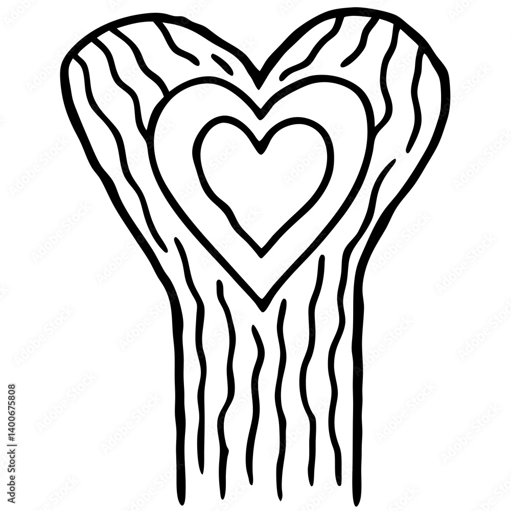 Line Art of Carved Heart on Rustic Tree Texture Line Art of Carved Heart on Rustic Tree Texture