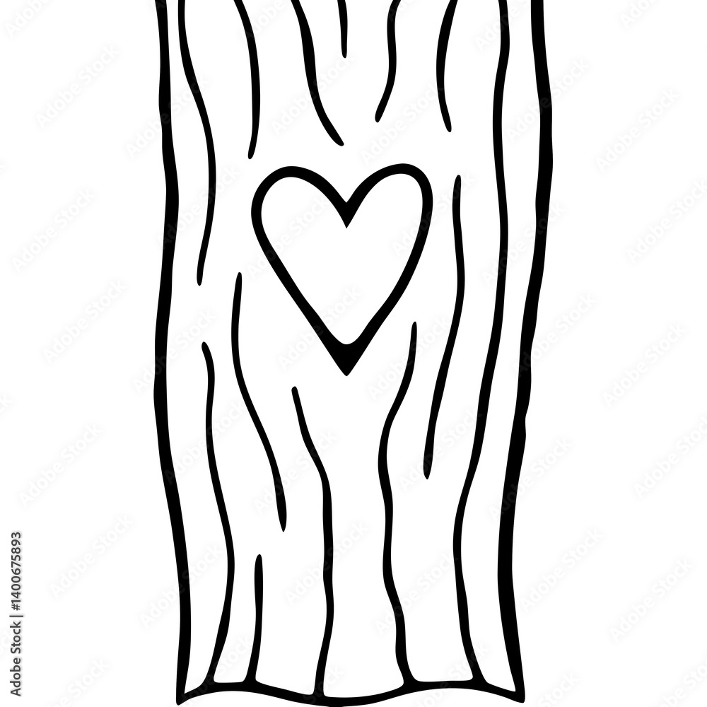 Line Art of Carved Heart on Rustic Tree Texture Line Art of Carved Heart on Rustic Tree Texture