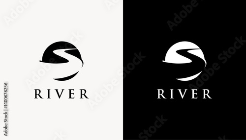 river creek winding road logo vector icon design illustration